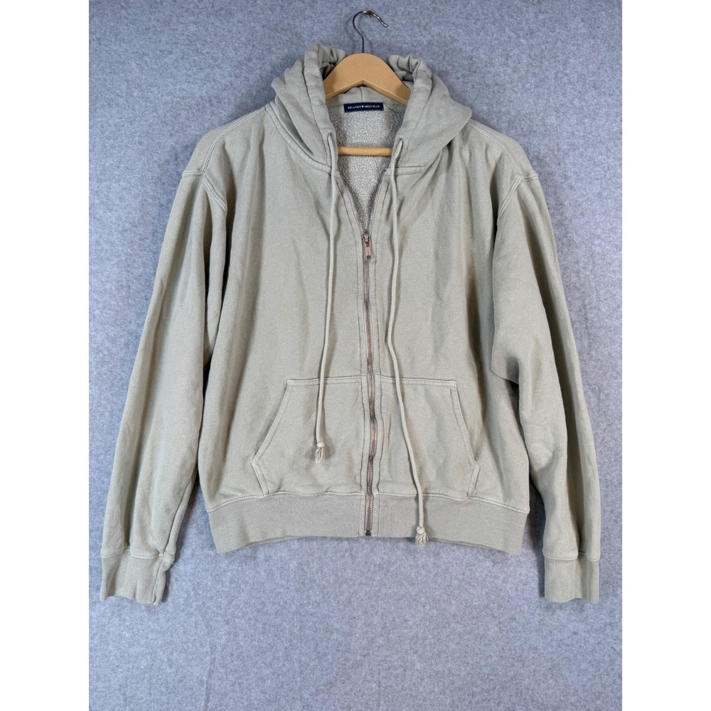 Brandy Melville OS Zip Hoodie Sage Green Cotton Blend Oversized Fleece